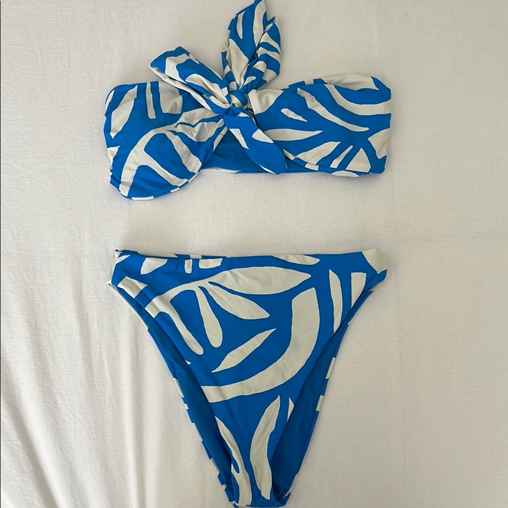 Blue and White Leaf Print Bikini